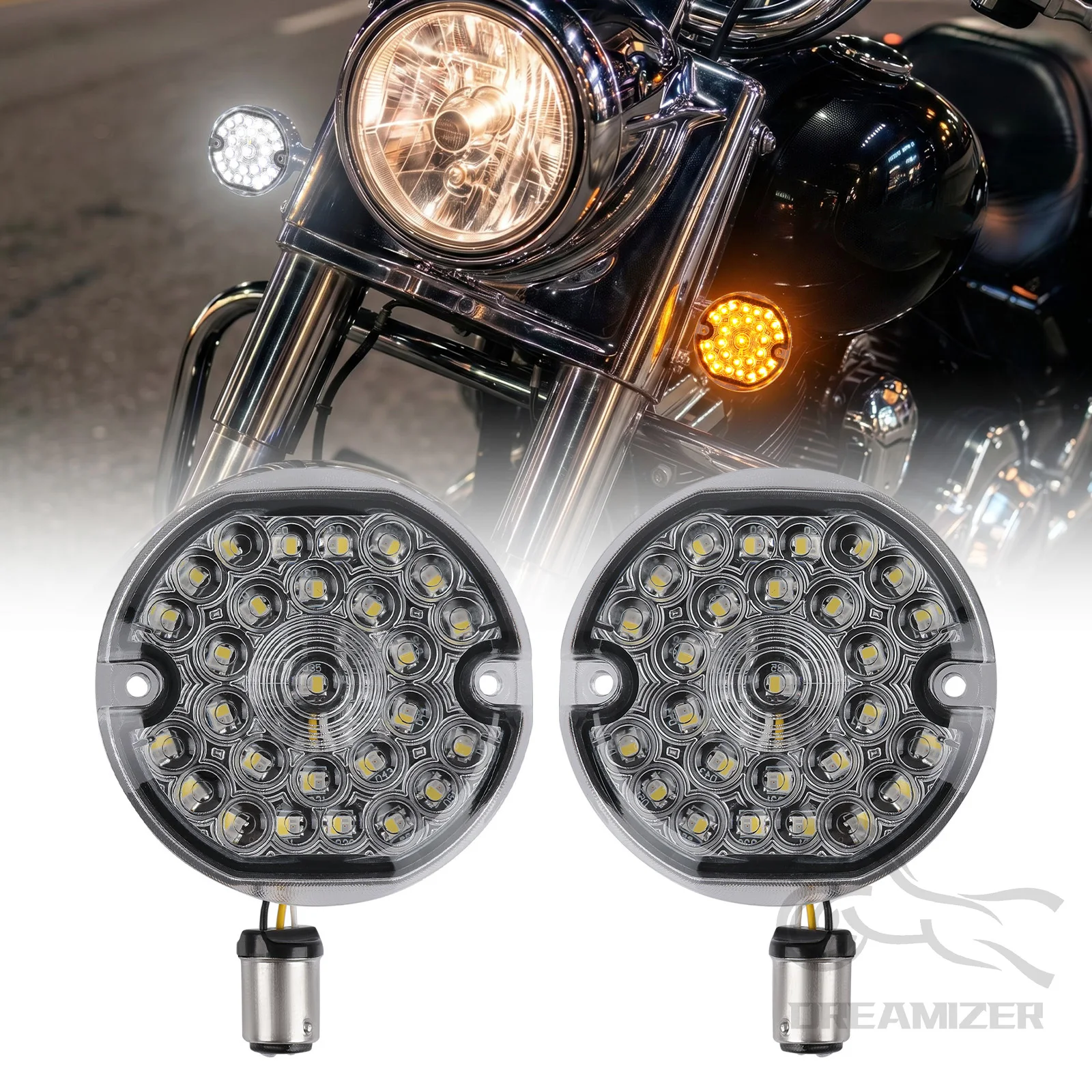 For Harley Road King Electra Glide Ultra Classic 3 1/4 Inch LED 1157 Front/Rear Turn Signals Smoked Lens Brake Running Light