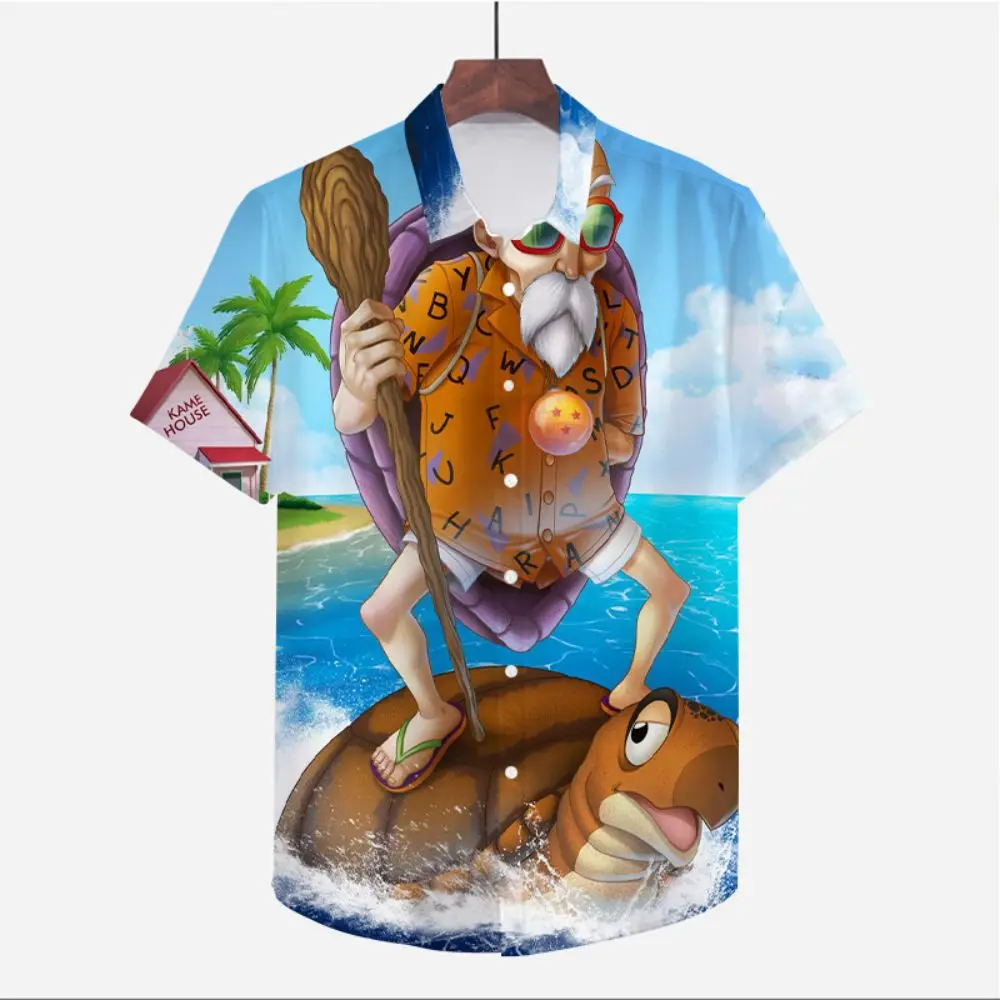 Roupas masculinas viagem à beira-mar dragon ball z camisa anime verão streetwear estilo praia goku vegeta bonito 5xl oversized legal harajuku