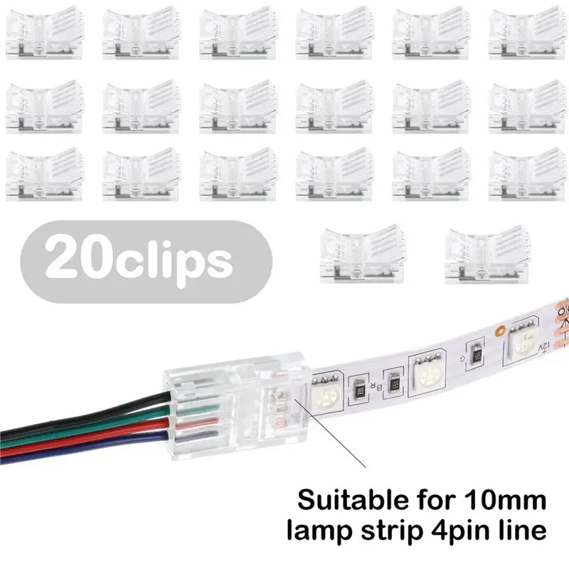 ABZC 40PCS Waterproof LED Light Strip Connectors 4 Pin 10mm Solderless Adapter for RGB LED Strip Lights