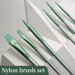 Set di pennelli per acquerello capelli in Nylon testa tonda testa piatta pennello per palo verde fresco studenti d'arte forniture speciali per pittura