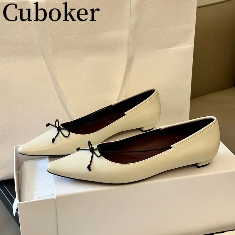 2024 Pointed toe Leather Bow Knot Luxury Woman's Loafers Flats Shoes Fashion Doudou Shoes Slip-on Walk Shoes Formal Dress Shoes