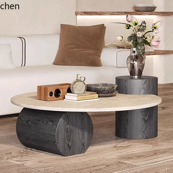 Mesa de centro de pedra H5.26 de alta qualidade, estilo wabi-sabi, circular, para escritório, casa de artista, luxo leve, criativa, retrô, para sala de estar, apartamento pequeno