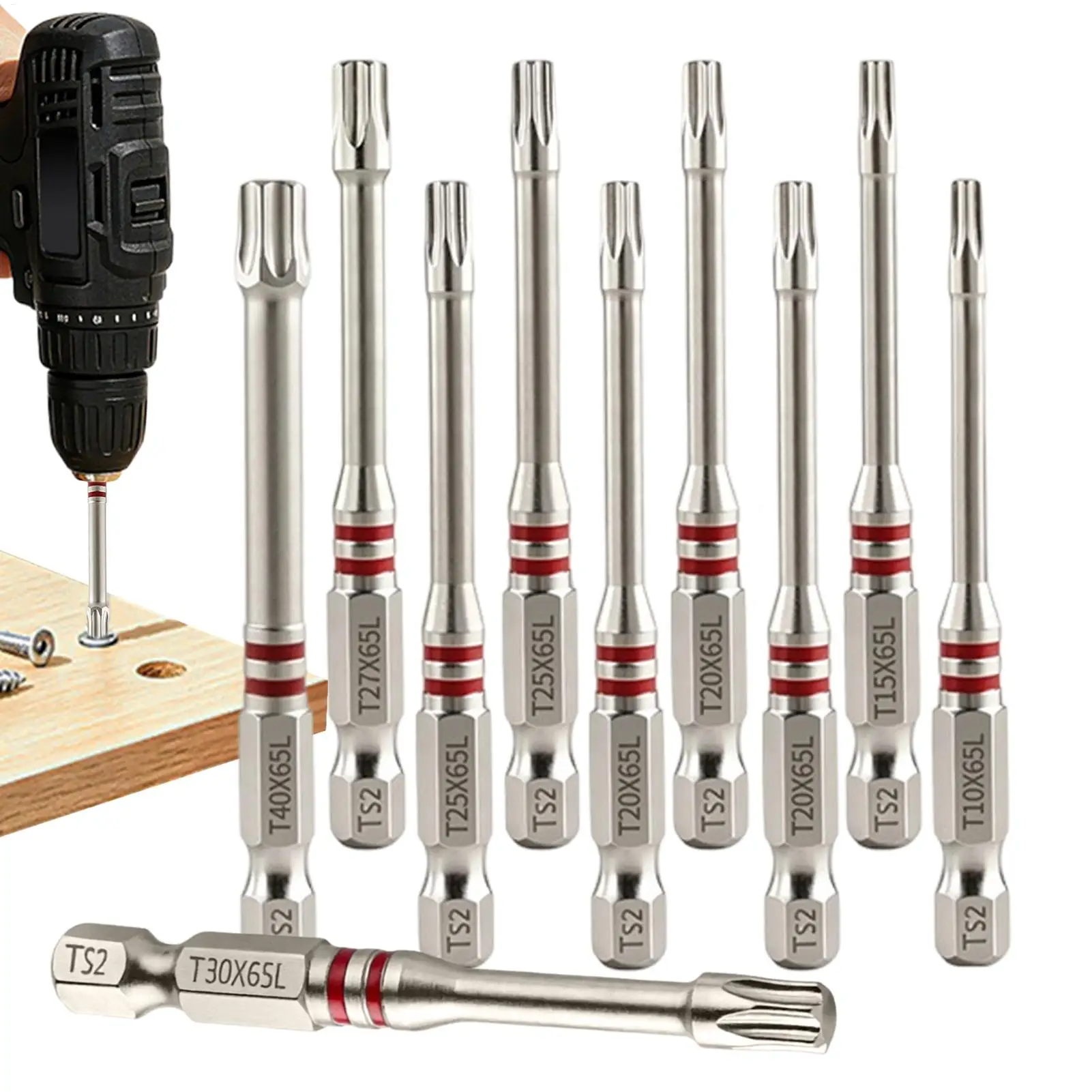Hex Shank Bits 10 Pieces 65mm S2 Steel Strong Magnetic Anti-Slip Power Tool Screwdriver Bit Set For Garage Workshop Warehouse