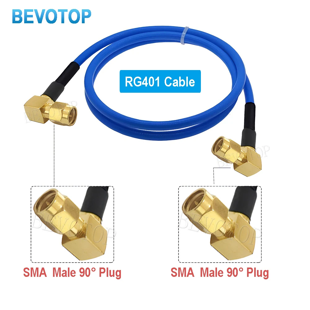 RG401 250 50-5 كابل SMA ذكر 90 °   إلى SMA ذكر الزاوية اليمنى عالية التردد كابل اختبار خسارة منخفضة RF محوري ضفيرة الطائر