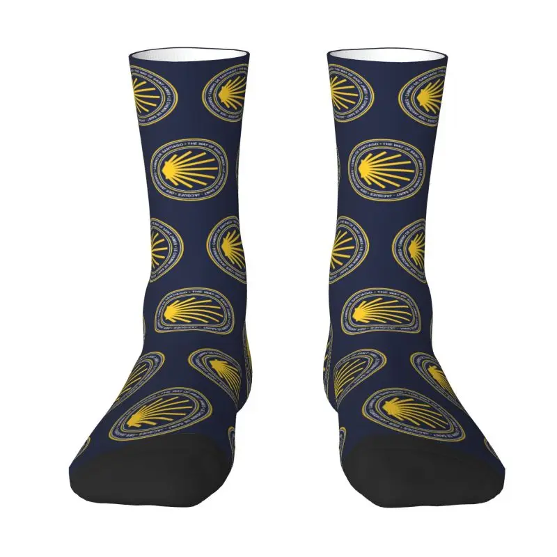 Custom Fun Print Shell Jacket Camino De Santiago Navy Shield Socks for Women Men Stretch Summer Autumn Winter Crew Socks