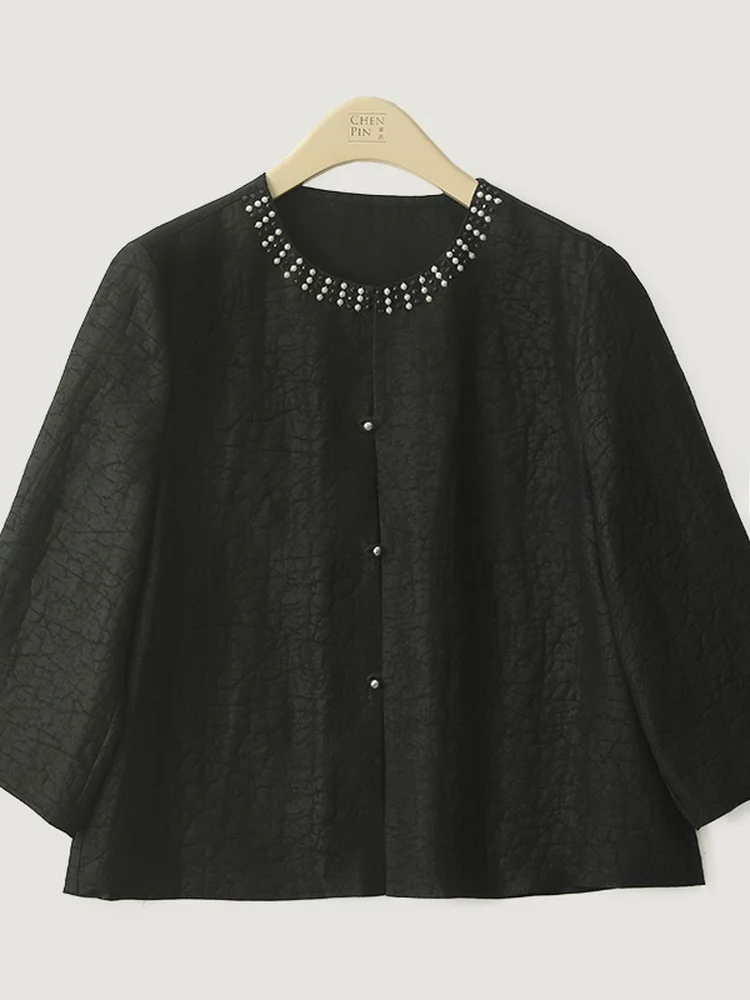 

Dkchenpin Women's ort Outerwear round Ne Breathable Summer irt Xiangyun Silk Embroidered Turtle Cra Pattern Commute S...