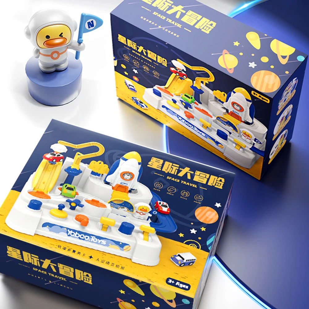 البلاستيك سباق السكك الحديدية سيارة صاروخ الفضاء الحيوانات موضوع نموذج لعبة وقوف السيارات التعليمية الإبداعية اللعب المسار مغامرة لعبة #4