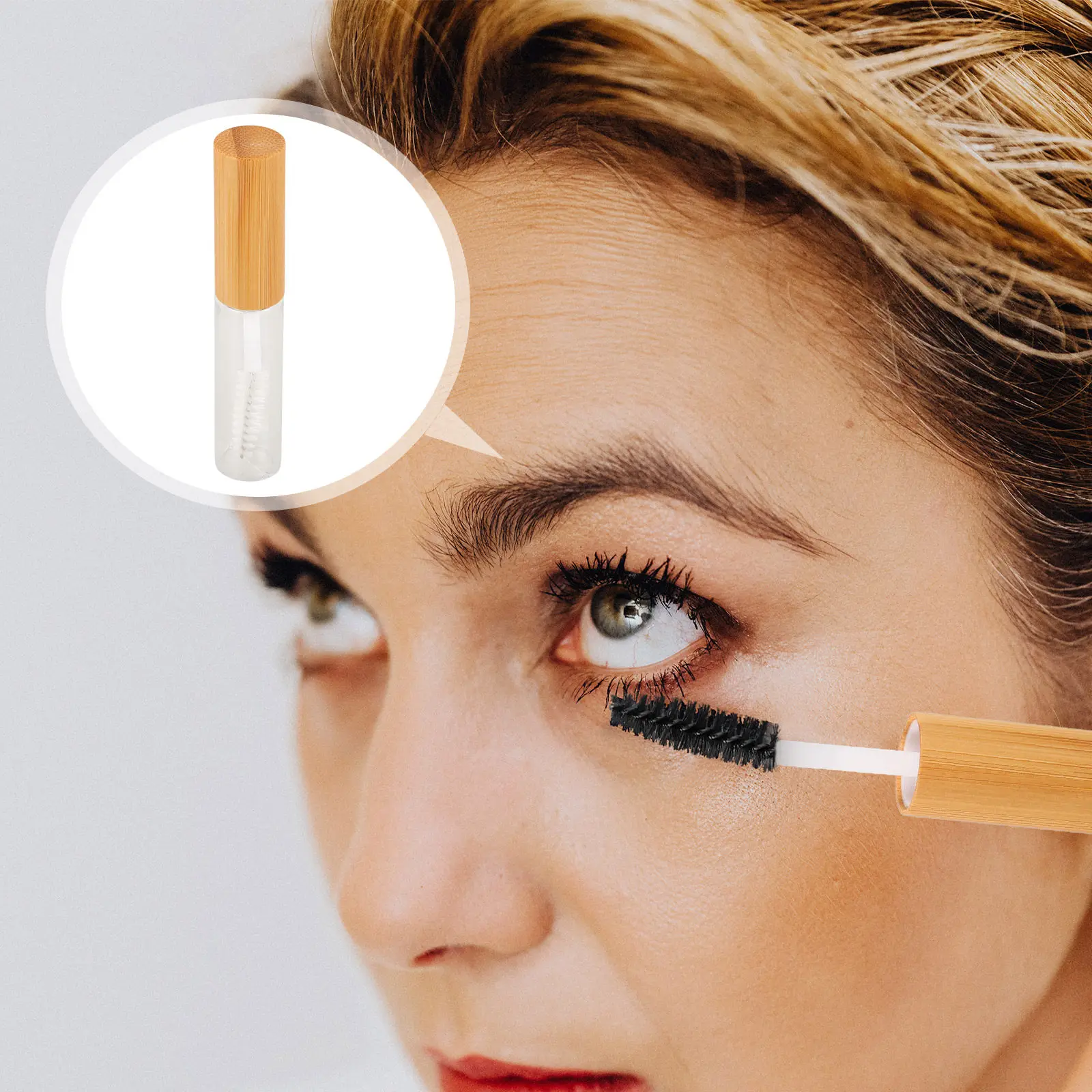 Reusable Empty Mascara Bottles Lightweight Plastic Wood Design Compact Clear Tubes for Travel Daily Use Eyelash Growth Oil
