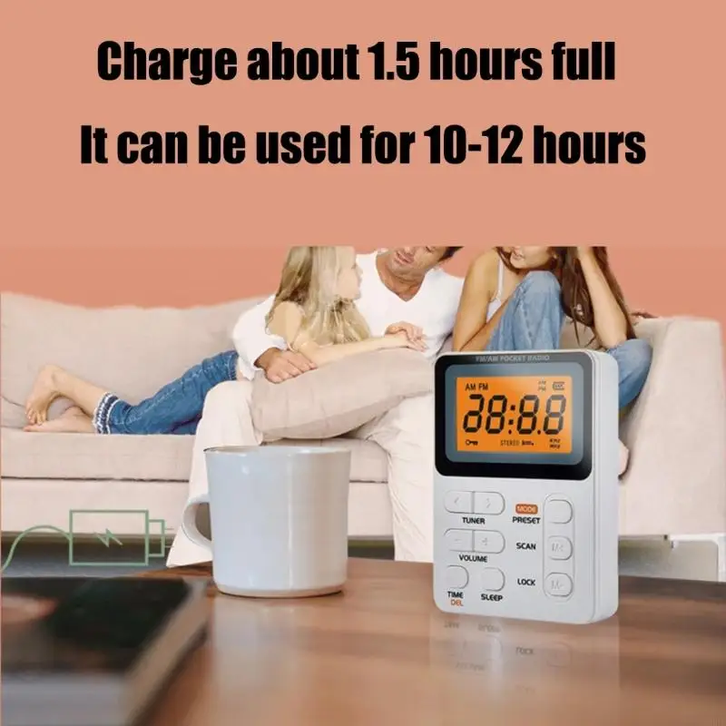 D5BB FM Radio Portable Battery Operated with Earphone LCD Display Digital Sleep Timer Digital Tuning Radio for Outdoors