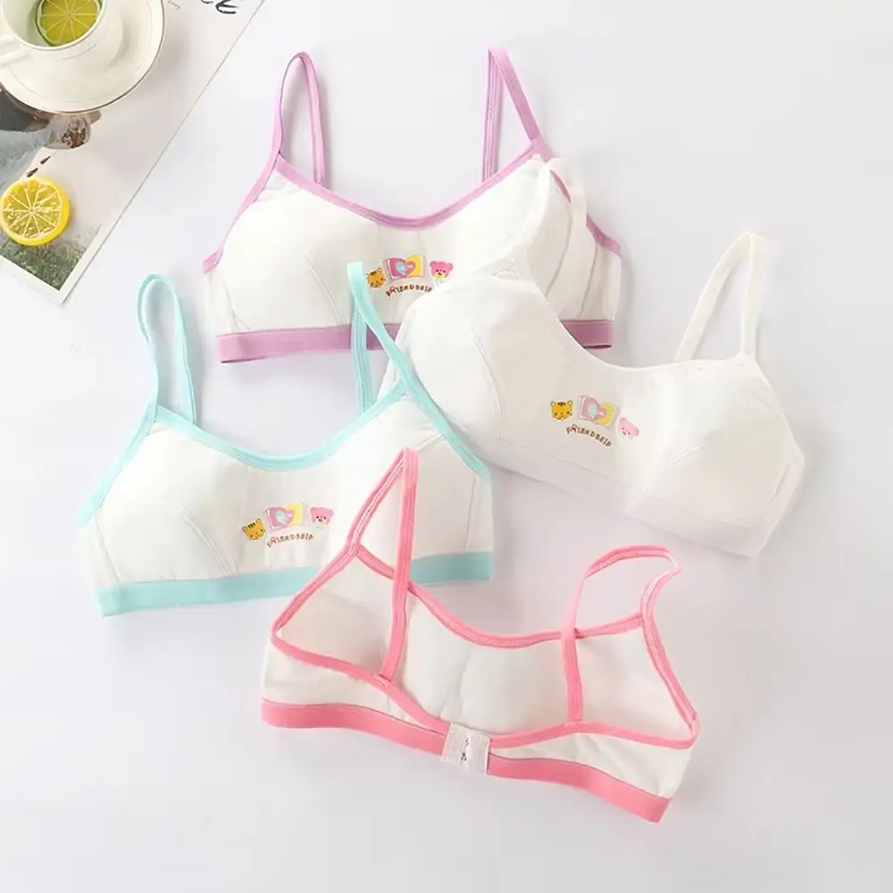 1Pcs Cotton Teenage Bra Comfortable Breathable Bra for Girls Back Closure Double Shoulder Strap Girl Development Bra Tops