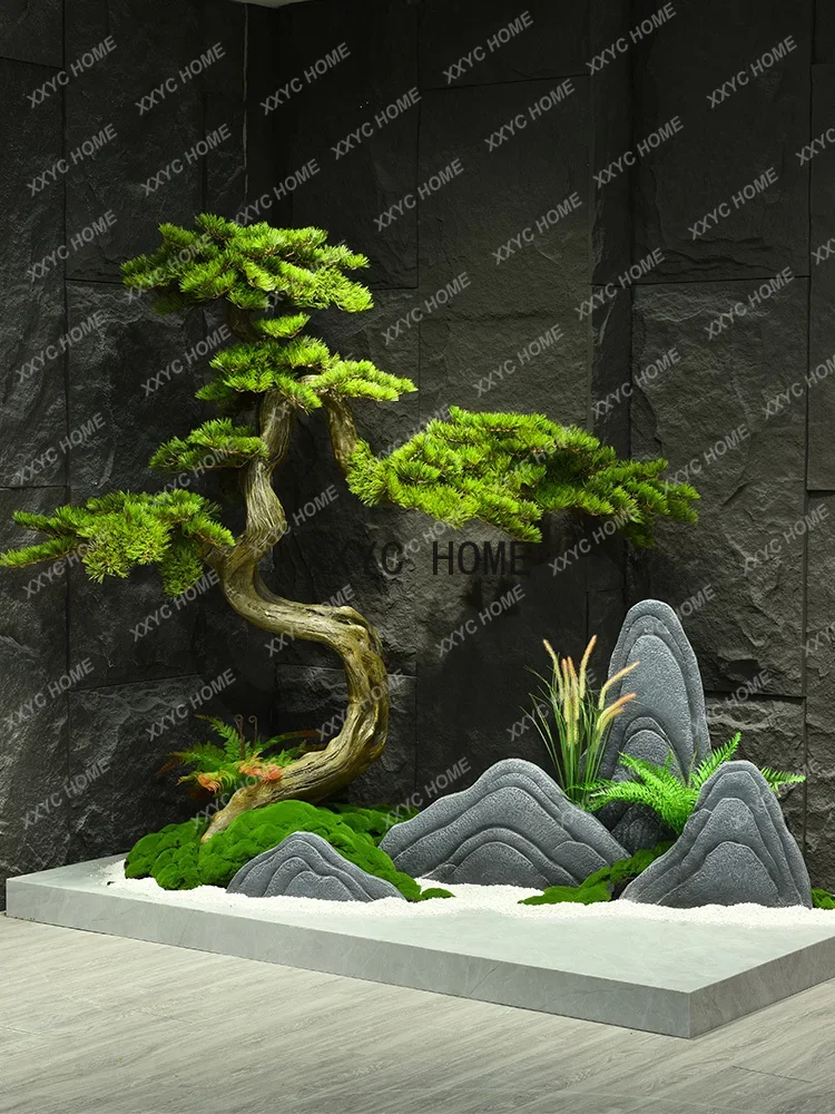 

Artificial Greeting Pine Landscape New Chinese Indoor Decorative Landscaping Large Fake Trees Green Plants under Stairs