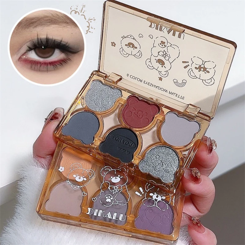 DIKALU Bear Swan Ballet Six Eyeshadow Palette Matte Fine Glitter Pearlescent Smoky Grey Red Black Eyeshadow Burgundy Wholesale