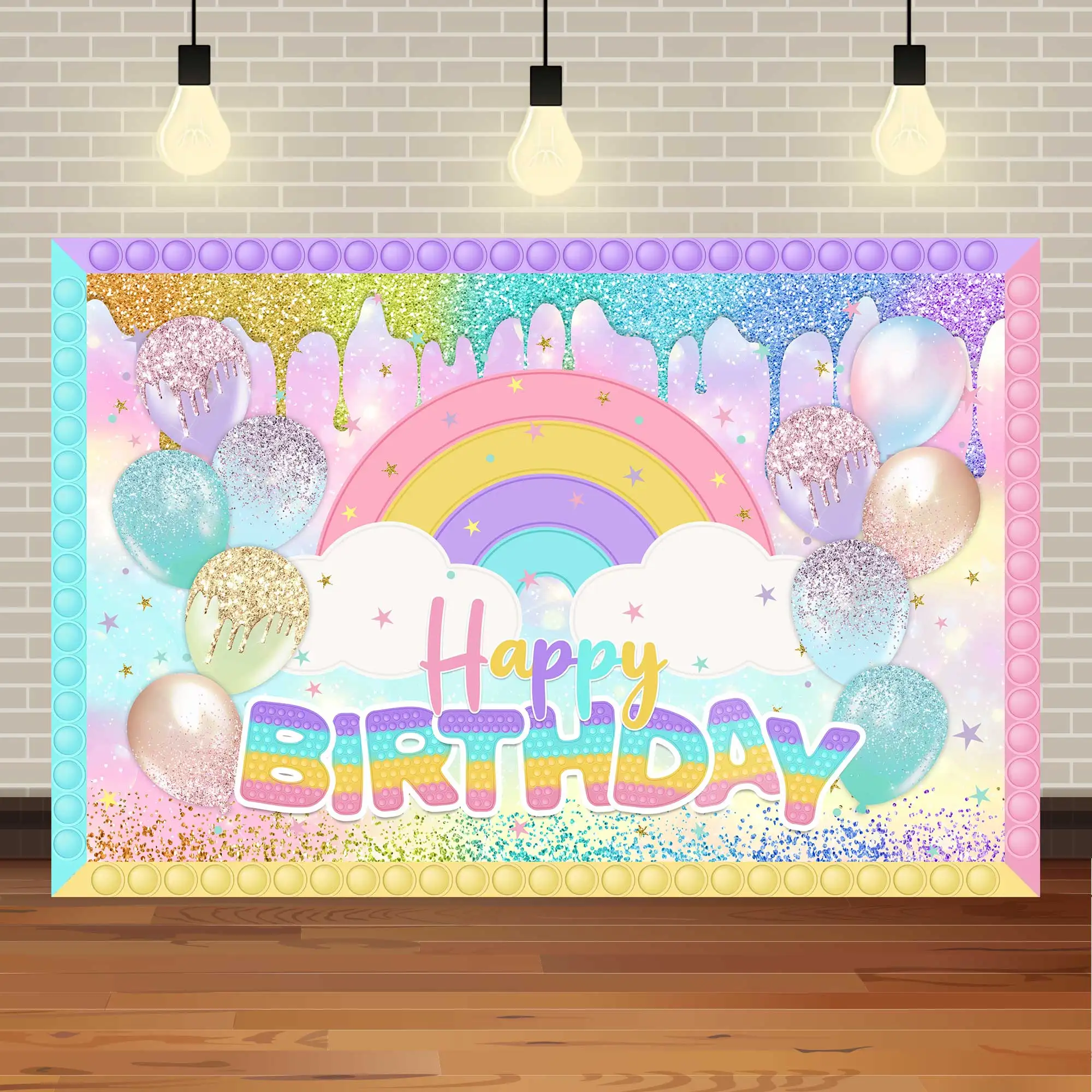 NeoBack Rainbow Pop Toy It Birthday Backdrop Colorful Summer Kids Party Photo Baby Unicorn Custom Background Photography Banner