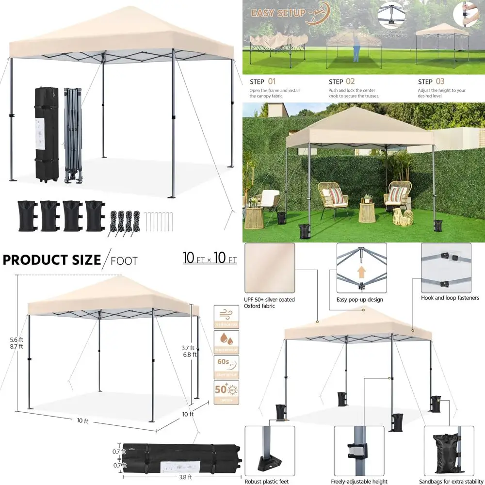 

Instant 10x10 Pop Up Canopy Tent for 1 Person, Portable Outdoor Commercial Gazebo with Easy Setup, Push Button Instant Shelter