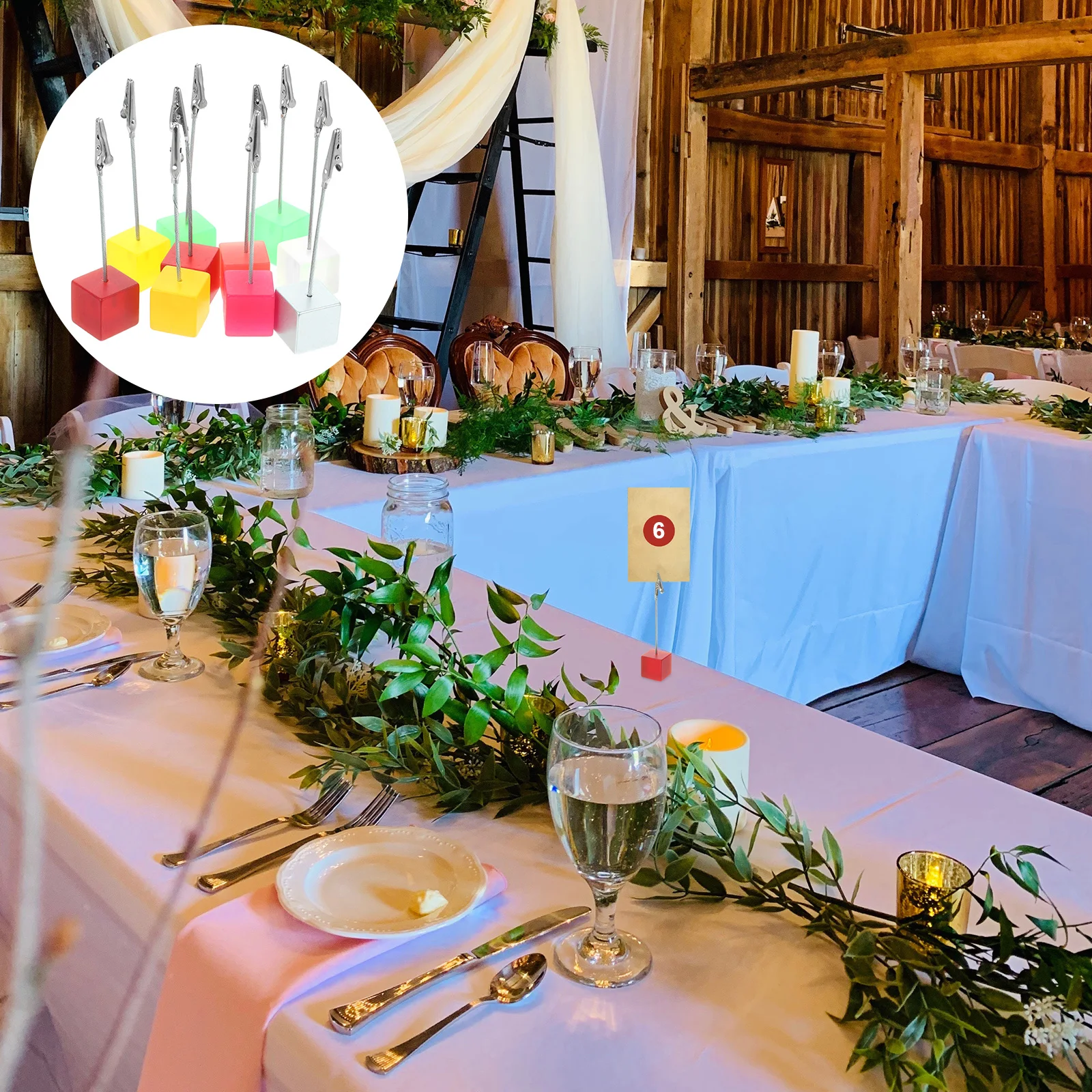 10Pcs Colorful Cube Base Photo Clips Desktop Picture Holders Memo Card Stands Table Number Sign Holders