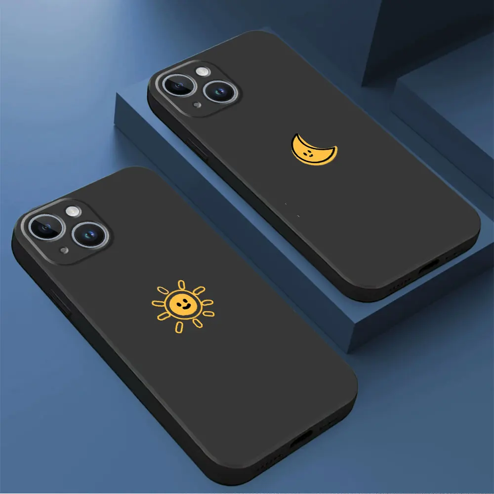 Minimalist Sun Moon Case for iPhone 13 Pro 11 8 Plus SE 15 Pro Max XS X 12 Mini XR 14 XS Max 12 pro Black Soft Armor Cover