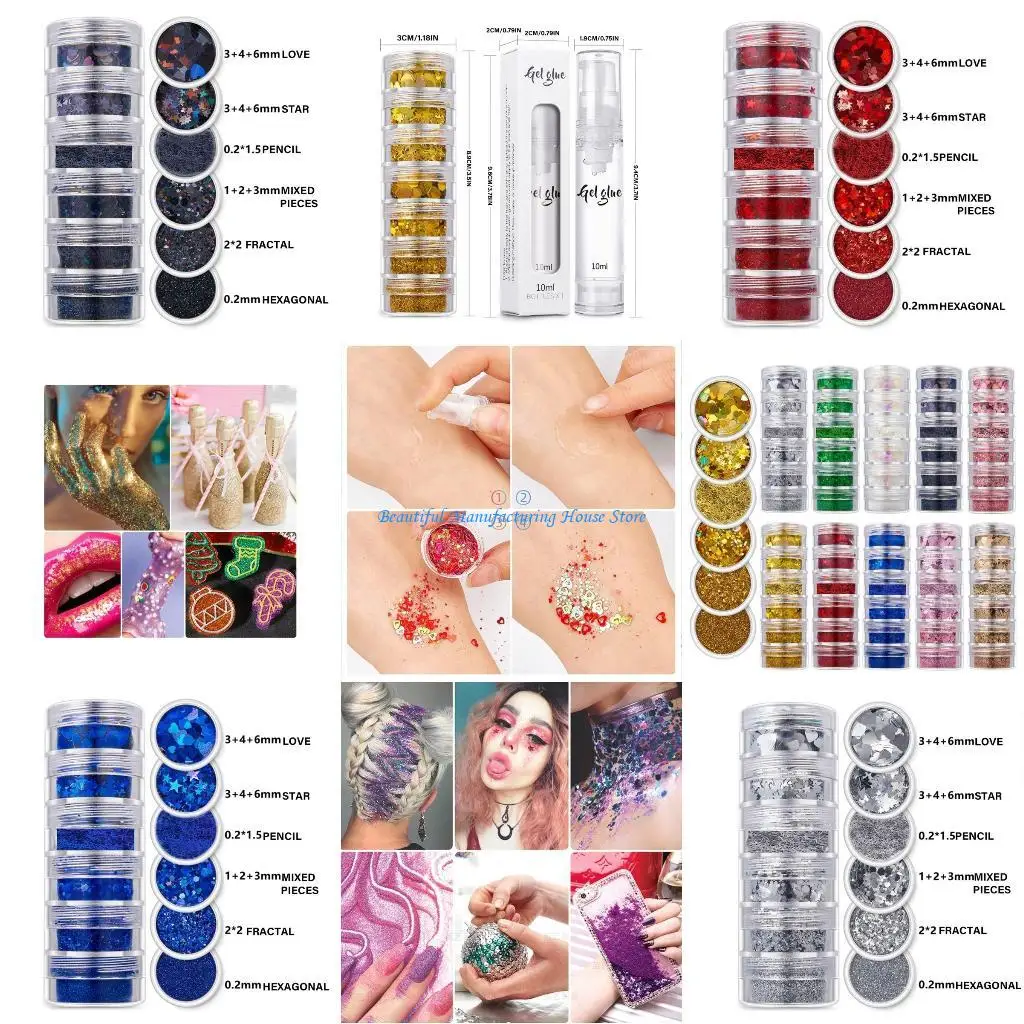 

E56A Lasting Glitter Flakes for Unique Cosmetic Elegant 10 Colors Art Sequins for Parties and Stage Performances