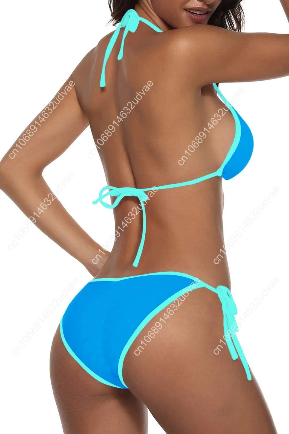 Suvimuga Women Two Piece Swimsuit Color Block Swimwear Halter String Triangle Bikini Sets