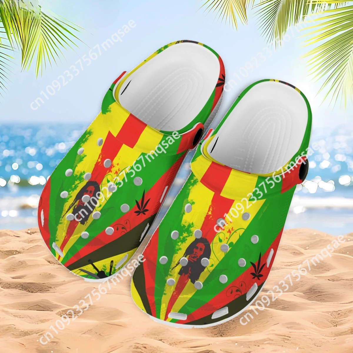 Custom Jamaican Flag Brand Design Slides Hole Shoes Breathable Sandals EVA Flat Shoes Women Men Shoes Summer Beach Slippers