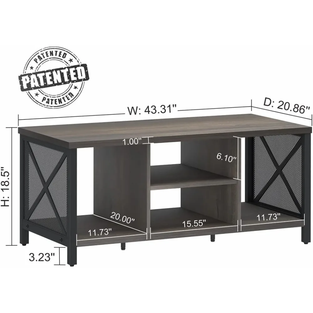 Rustic Farmhouse Coffee Table, Dark Wood Rectangular Center Table for Living Room, Industrial Style Walnut Cocktail Table