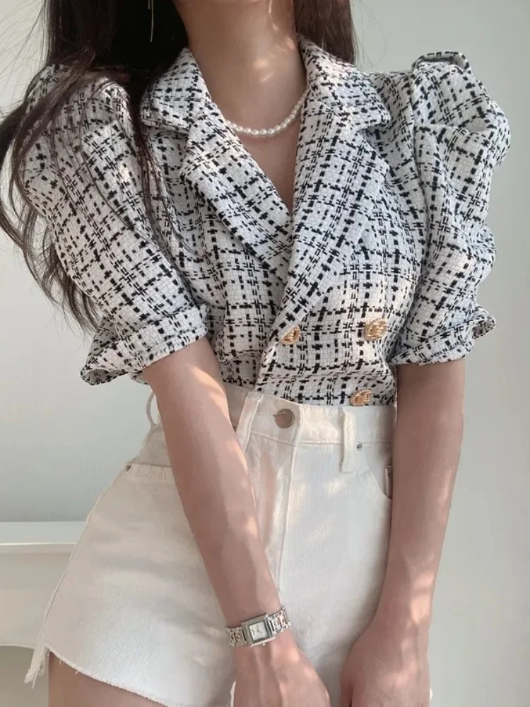 

Шикарное летнее винтажное пальто Small Fraance Sle Cheered Bubble Sve ort, женское модное пальто с кукольным воротником, верхняя одежда