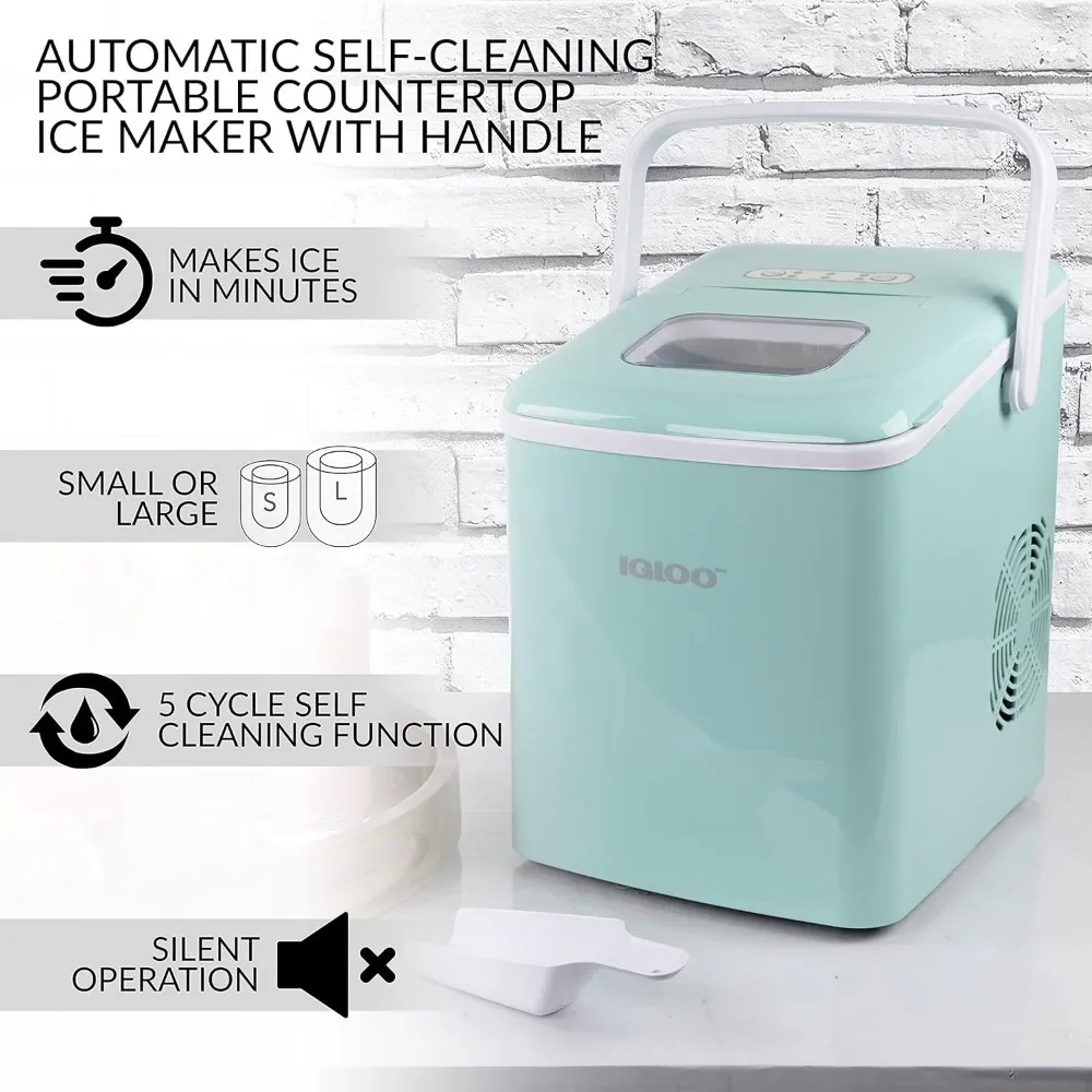 Self-Cleaning Portable Electric Countertop Ice Maker Machine with Handle, 26 Pounds in 24 Hours, With Ice Scoop and Basket