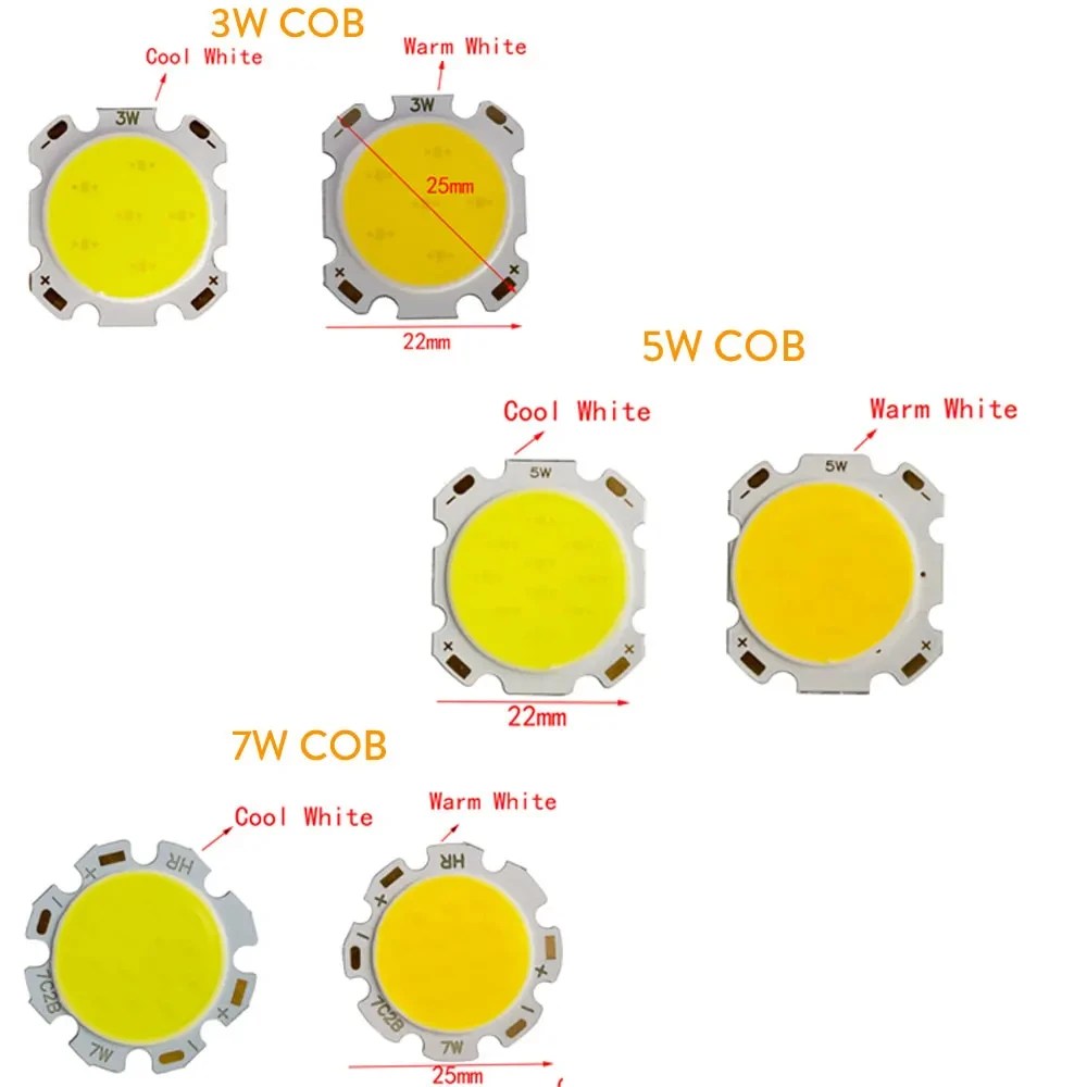 10Pcs LED Chip Beads 1W 3W 5W 7W COB PCB Board Cold Warm White For LED Bulb Spotlight DIY Parts