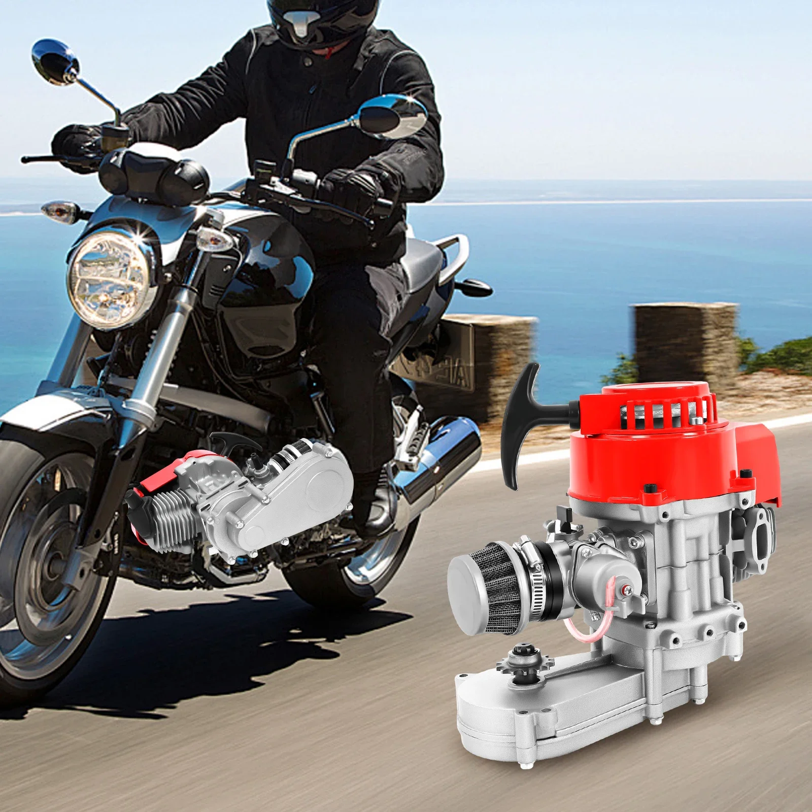 

49cc 50cc Big Bore Pocket Bike Engine 2 Stroke Motor Pull Start Engine Fit Pocket Bike Mini Dirt Bike