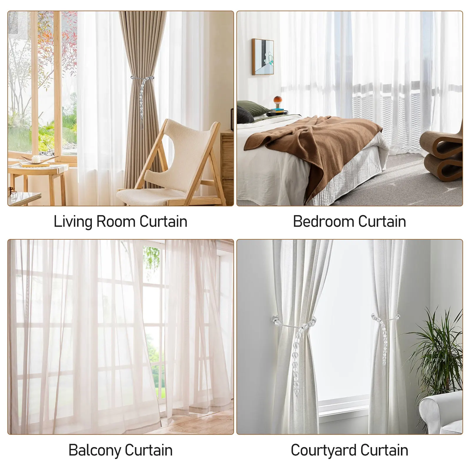 6Pcs Crystal Bead Curtain Holders Acrylic Tiebacks Stylish No Hole Fastening for Blackout Shower Gauze Curtains Home Decorative