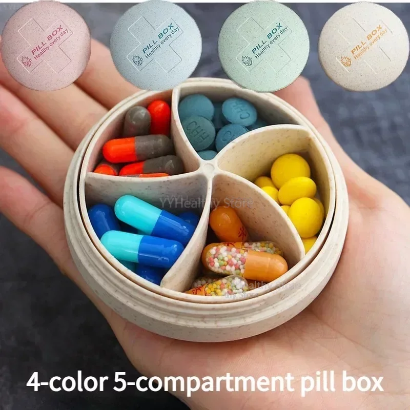 약통 Pill Cases & Splitters Circular Pill Box Portable 5 Grids Medicine Case Travel Home Pills Drugs Container Mini Box Pastillero