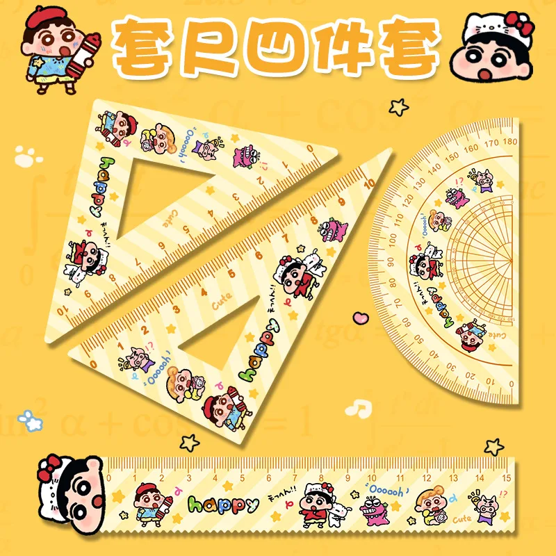 

4pcs/set Creative Acrylic Crayon Shin-chan Set of Rulers Drawing Tools Cute Cartoon Soft Ruler Set Office Supplies Set Square