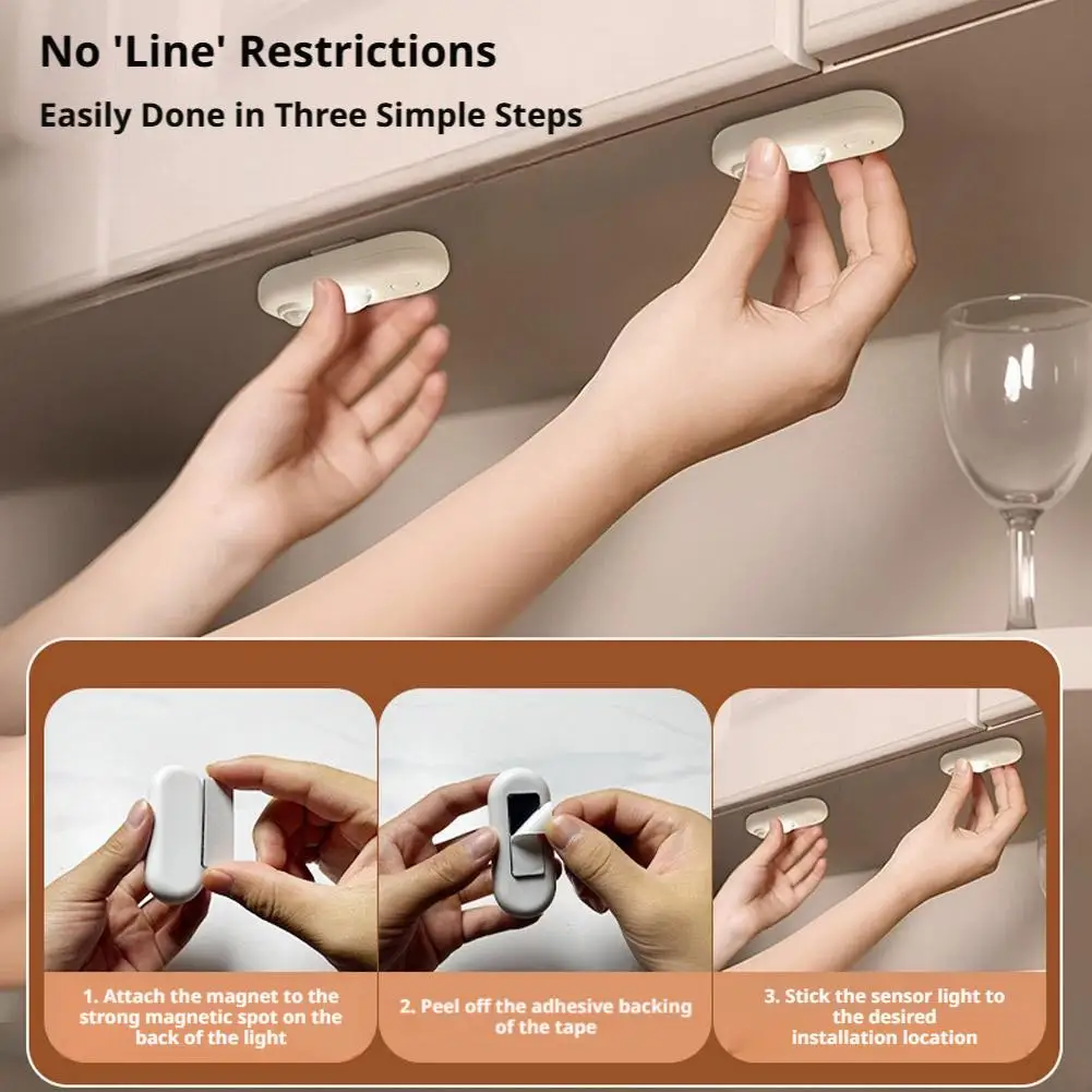 LED Cabinet Motion Sensor Light Cordless Magnetic 120° 3M Human Body Induction Lamp Always-On & Sensor Mode Closet Night Light