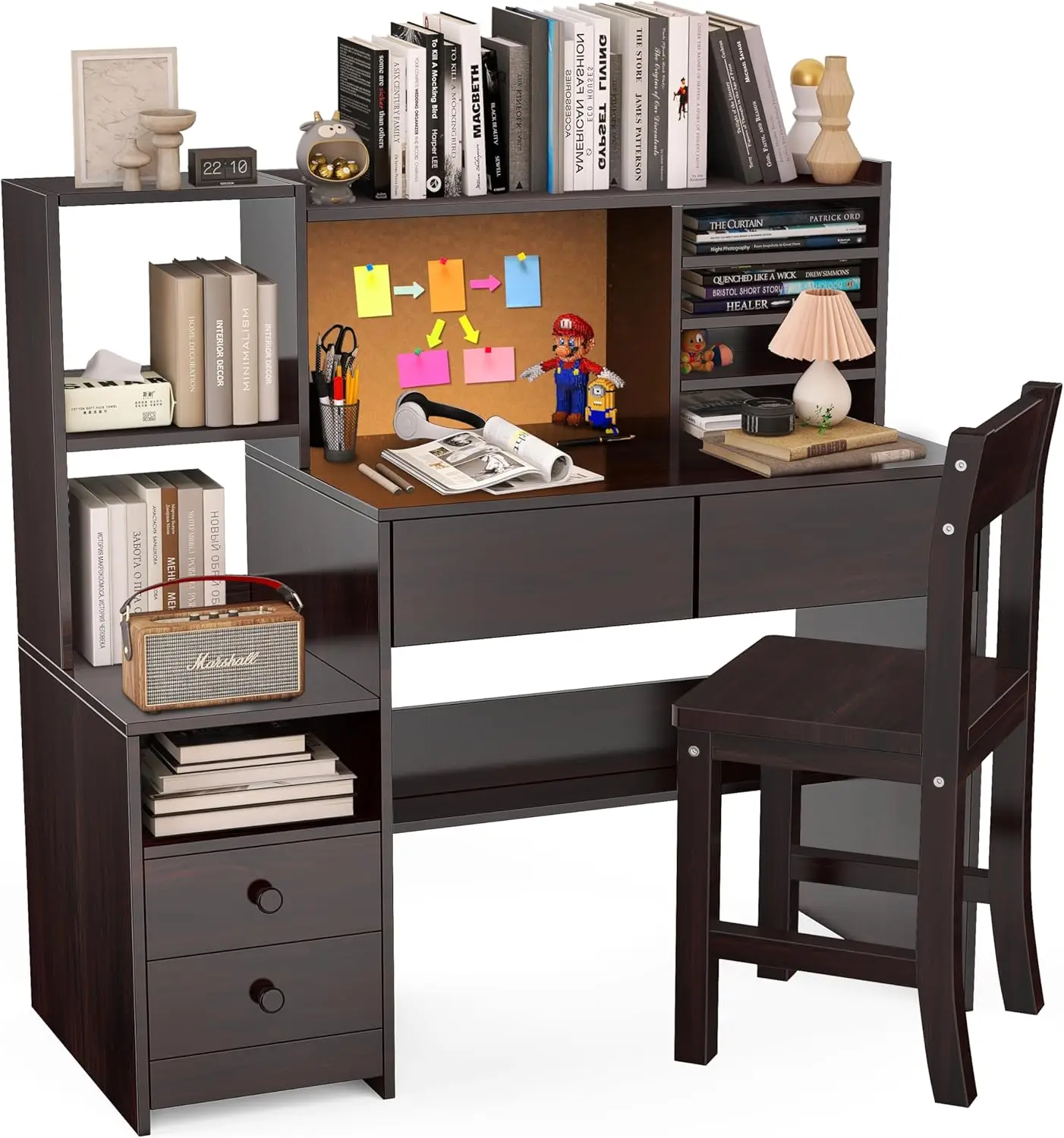 

Wooden Kids Furniture Desk and Chair Set and Children Study Table with 4 Drawers and Storage Shelves