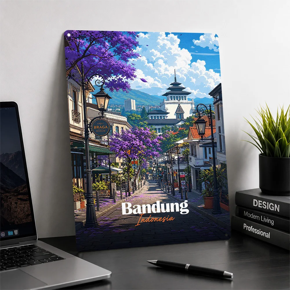 Bandung Indonesia Street Scene Metal Poster Perfect Gift for Fans Lovers Personalized Wall Art Metal Sign for Decor Luxury Home