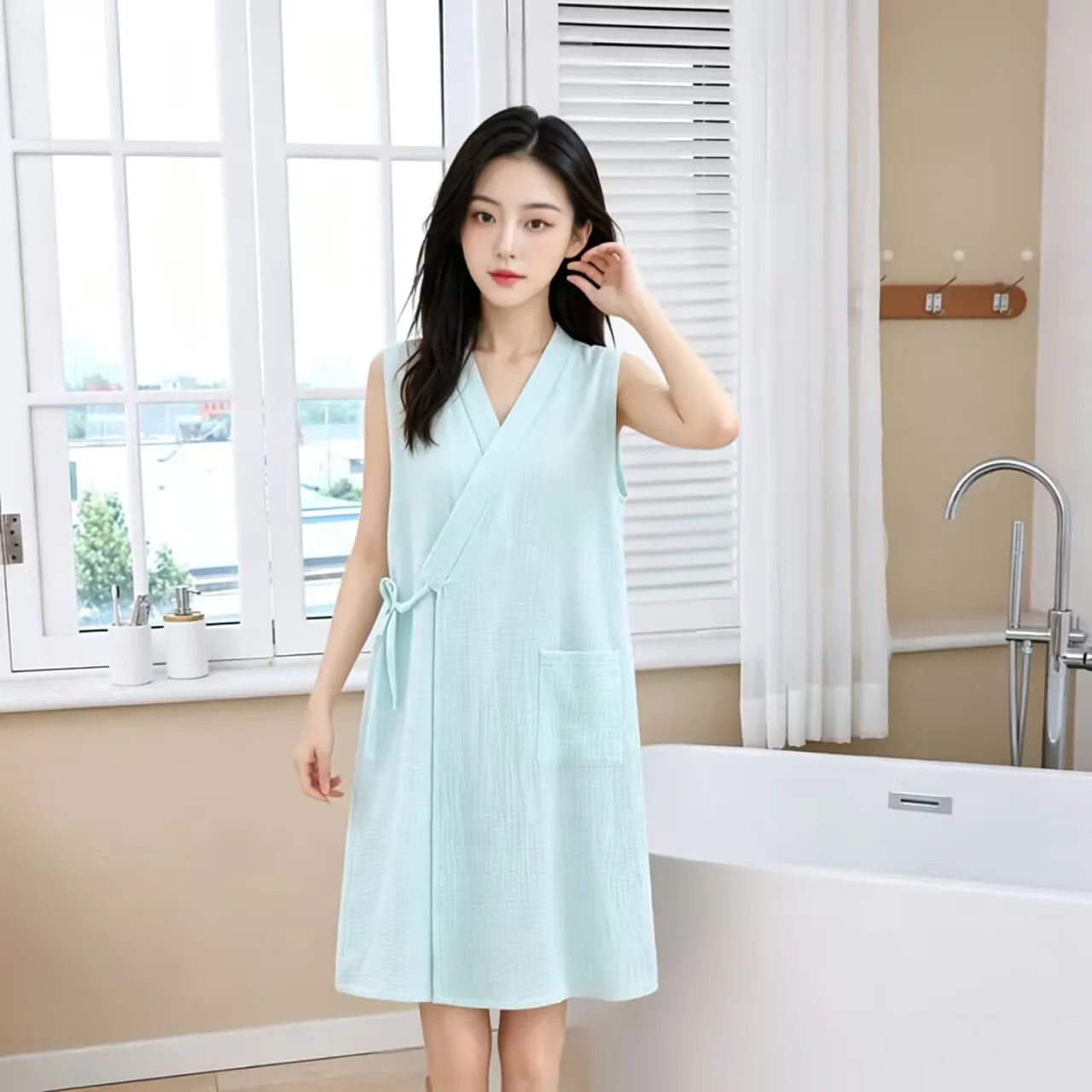Summer Pure Cotton Gauze Extended-Length Bathrobe  New All-Cotton Wearable Robe/Bathrobe Quick-Drying 100% Cotton Bathrobe