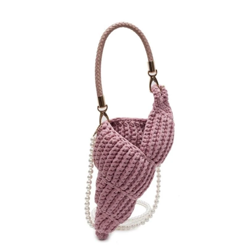 

Women Shoulder Bag Handwoven Crossbody Bag with Pearls Strap Fashion Handbag