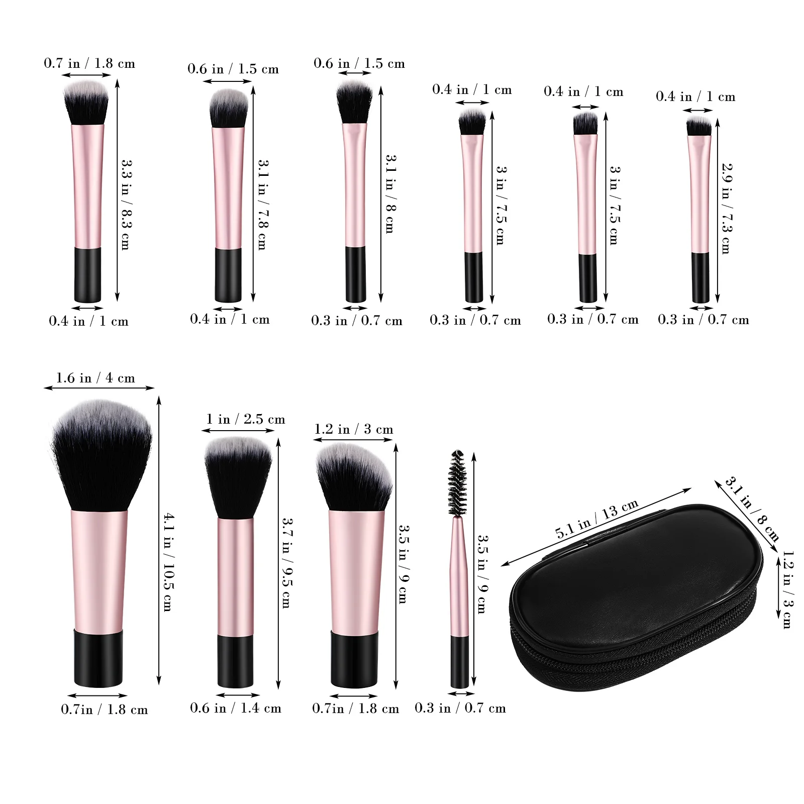 10 Pcs Travel Size Mini Makeup Brush Set Toiletry Bag Brushes Artificial Fiber Small