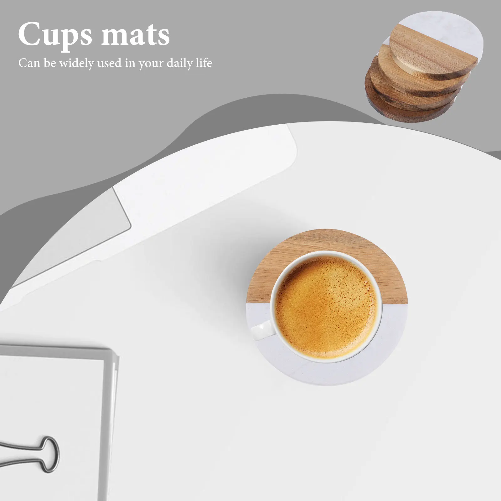 

4Pcs Marble Wood Coasters Heat-Resistant Anti-Slip Tumbler Pads Protective Cup Mats Home Office Living Room Coasters Bulk