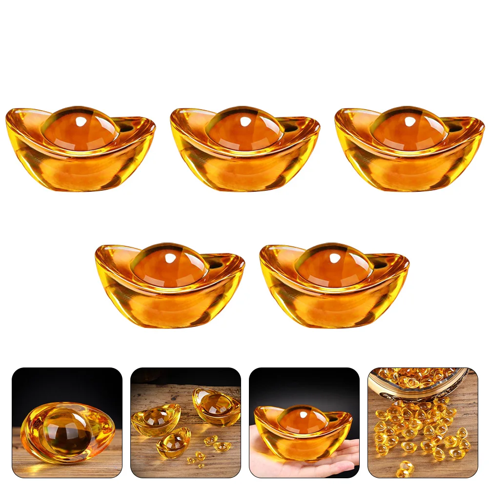

5 Pcs Number Glazed Gold Ingot Ornaments Decorations Citrine Home Decorative Accessories