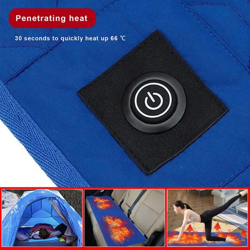 198*62mm USB Heating Sleeping Mat 7 Heating Zones Adjustable Temperature Electric Heated Pad for Outdoor Camping Tent Mat