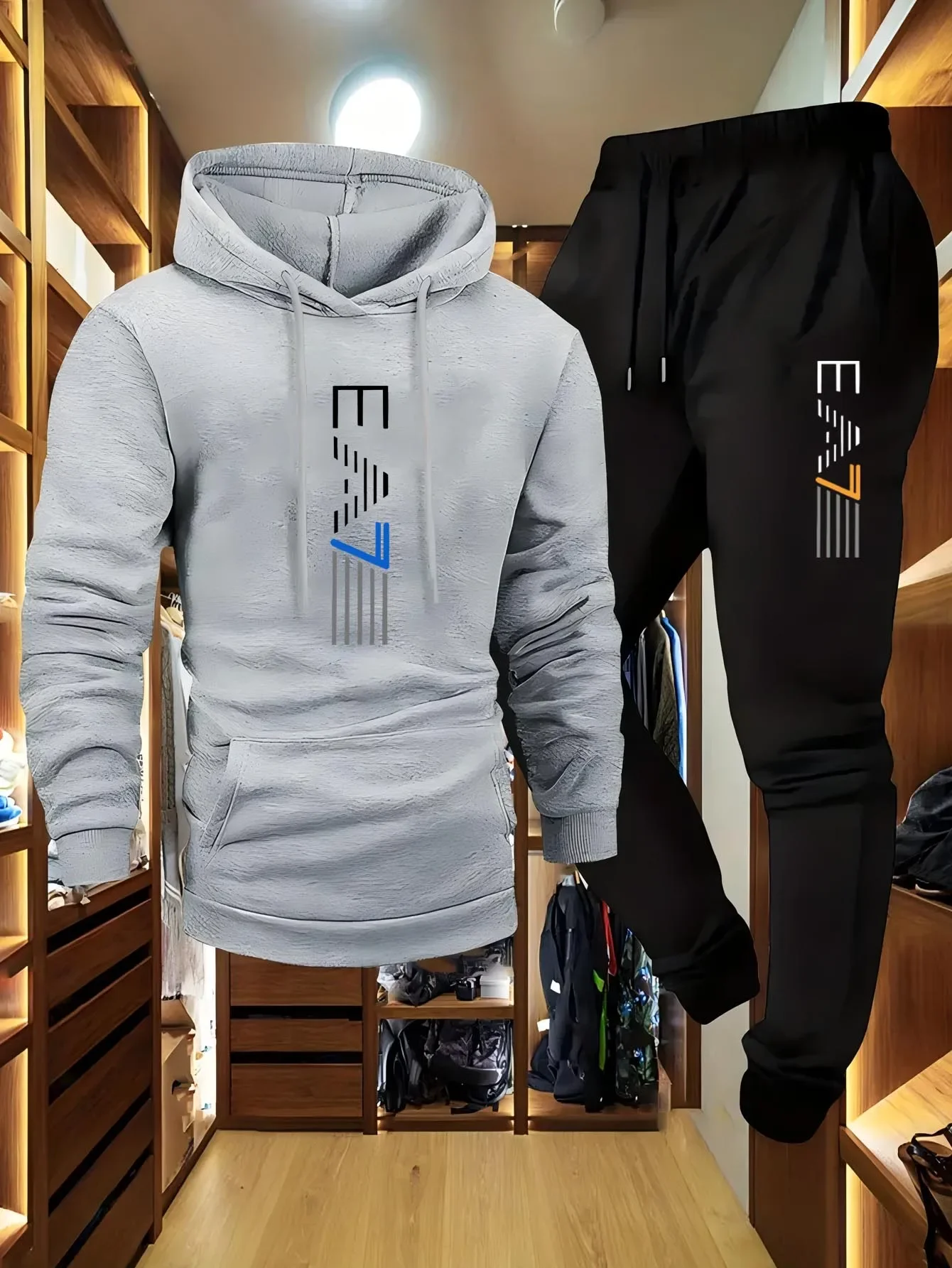 Minimalist Solid Hoodie Tracksuit Stylish Front Print Elastic Cuff Joggers Comfort Knit All Occasion Daily Sportswear view 4