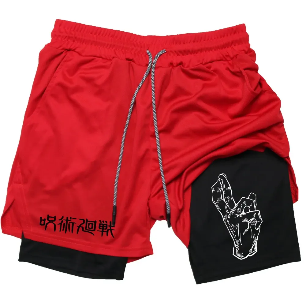 Anime Jujutsu Kaisen Gymshorts Fitness 2 In 1 Compressie Korte Broek Met Snelle Droge Atletiek Korte Broek