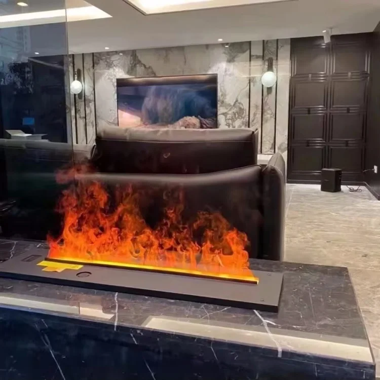 Ultrasonic Steam Fireplace, 750-2400mm 304 Stainless Steel Atomizing Electric Fireplace, 3D LED Flame Water Vapor Fireplace