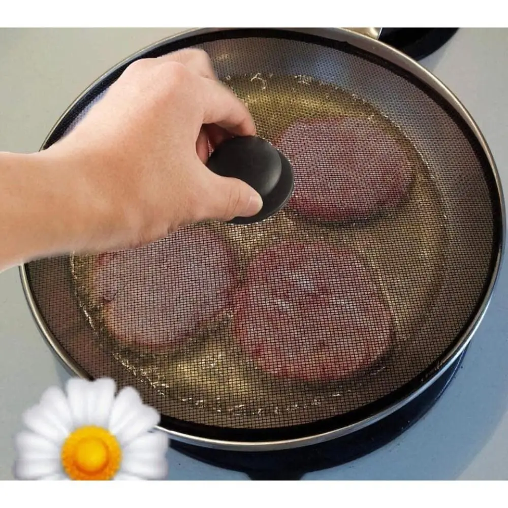 New Black Oil Splatter Screen with Handle Anti-splash Guards Mesh Durable Convenient Splatter Guard Kitchen Supplies