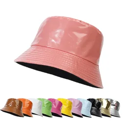 2023 Fashion Bucket Hat Women Girls Leather Solid Panama Caps Men Hiking Hat Fishing Cap Foldable Hip-Hop Street Waterproof Hat