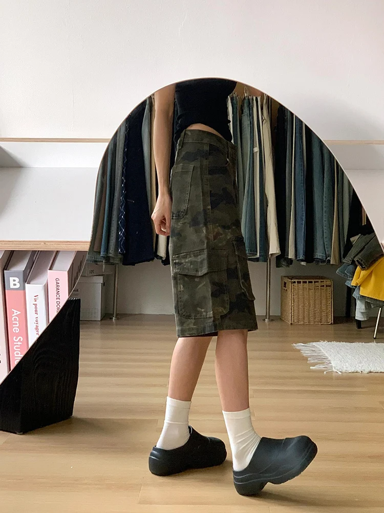Amerikaanse Sle Camouflage Werkkleding Jeans Dames Zomer Losse Rechte Pijpen Wijde Pijpen Vijfkwart Broek orts Multi-ket