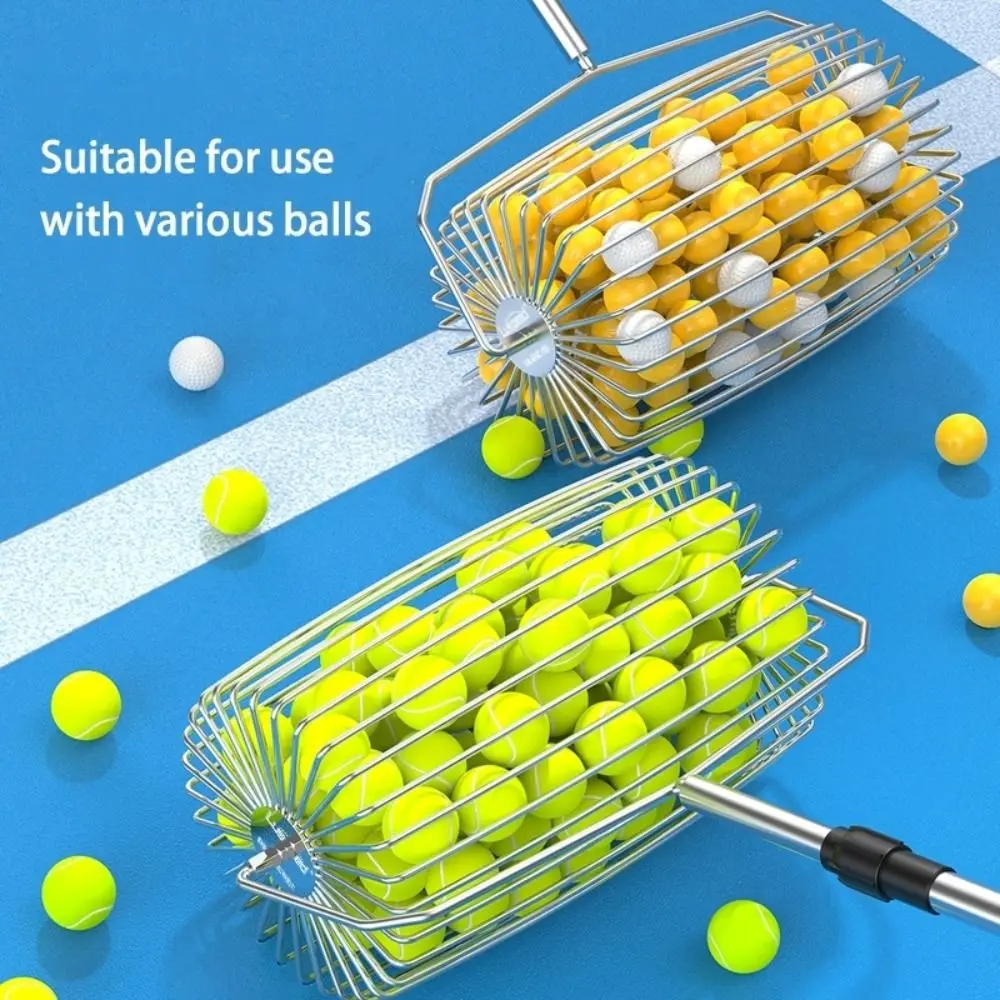 

Durable Adjustable Handle Tennis Ball Picker Rolling Wheels Durable Tennis Ball Collector Sturdy Pickleball Ball Retriever