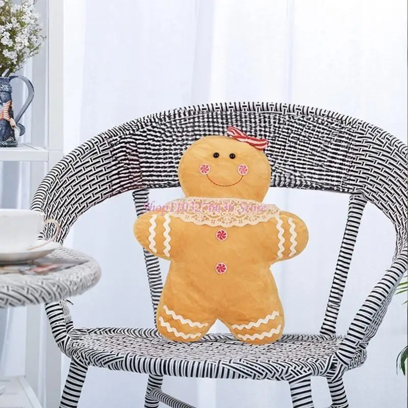 R6FD Soft Christmas Theme Plush Toy Gingerbreadman Almohada lanzamiento para cama Sofá Silla decoración silla