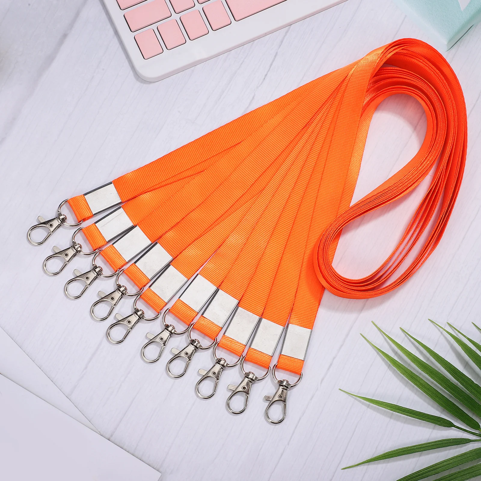 

10 pcs Orange Polyester ID Lanyards Adjustable Neck Badge Cord Key Phone Strap Bulk Lanyards For Cruise Ship Cards Teacher