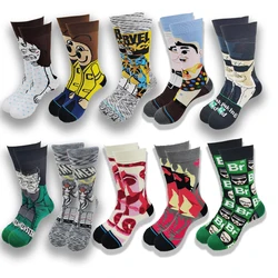 New Design Cartoon Anime Funny Socks Men Hip Hop Print Novelty Crazy Sokken Hip Hop Unisex Comfortable Skateboard Men  Socks